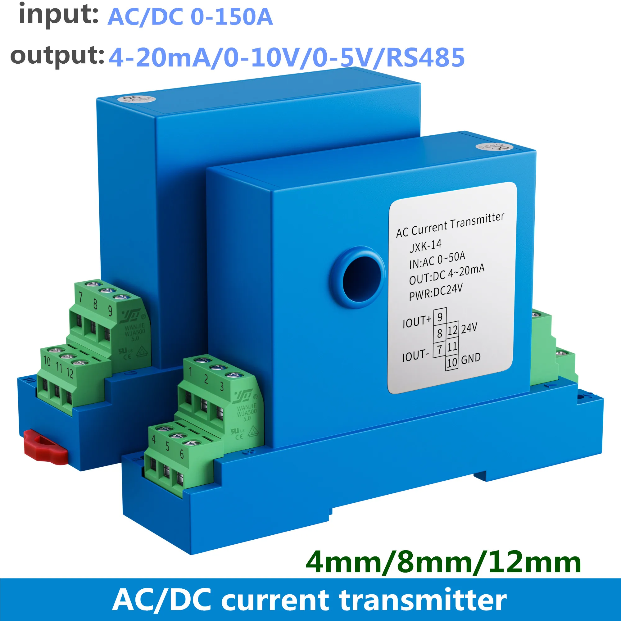 AC Current Transmitter Signal Isolator DC24V Hall 12mm 8mm Current Transmitter 4-20mA 0-10V 0-5V