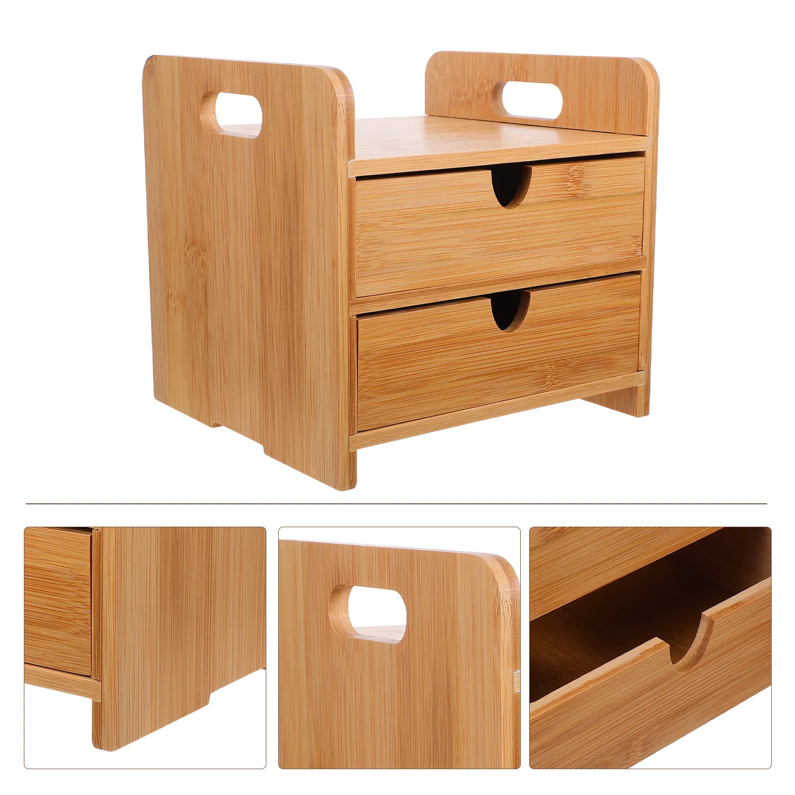 3-Tier Bamboo Desktop Storage Box with 2 Drawers Compact Organizer Box for Home Office Supplies Bamboo Storage Boxes for Shelves