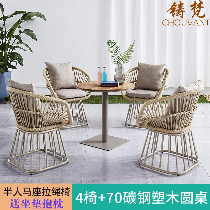 طاولة وكراسي فناء خارجية مقاومة للماء مع مجموعة مظلة وطاولة وكراسي ترفيهية خارجية