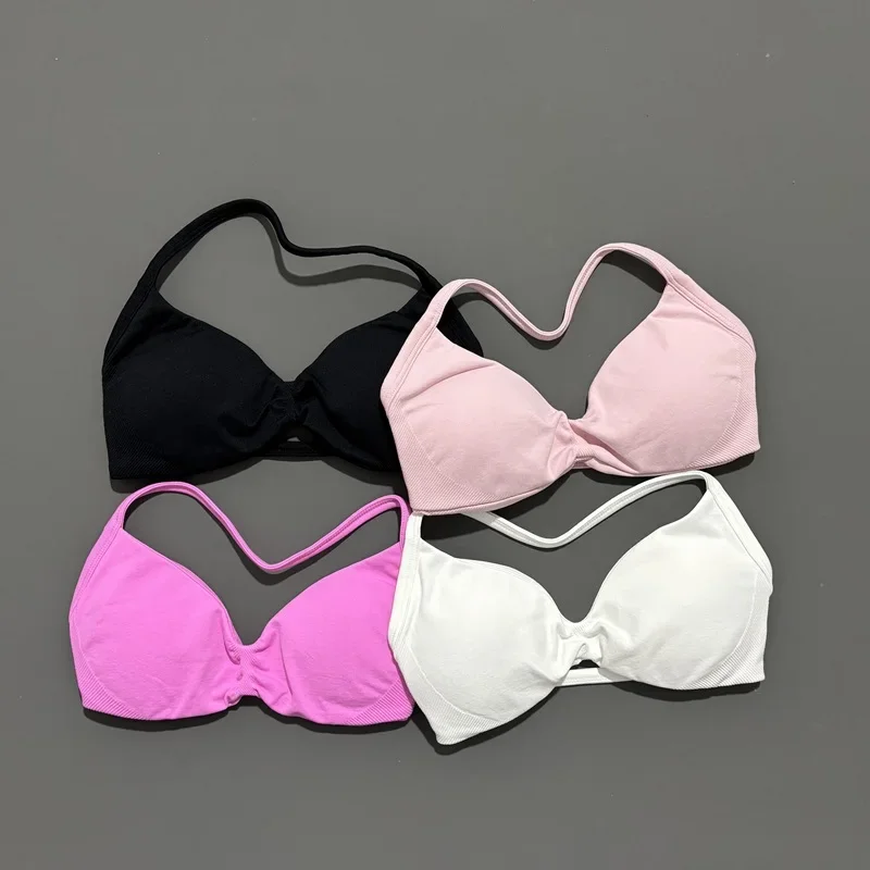 Sport-BH mit dünnen Trägern für Damen – Hoher Halt, nahtlos, Neckholder-Design, Scrunch-Effekt, für Workout & Yoga, mit Polstern – Detail 7