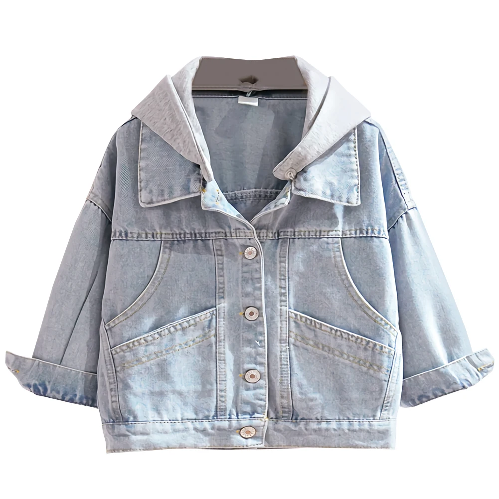 AMUR LEOPARD Girls Denim Jacket,Hoodie Light Blue Cowboy Coat,Children's Princess Coat,Multi-Button Jeans Coat for Spring Autumn