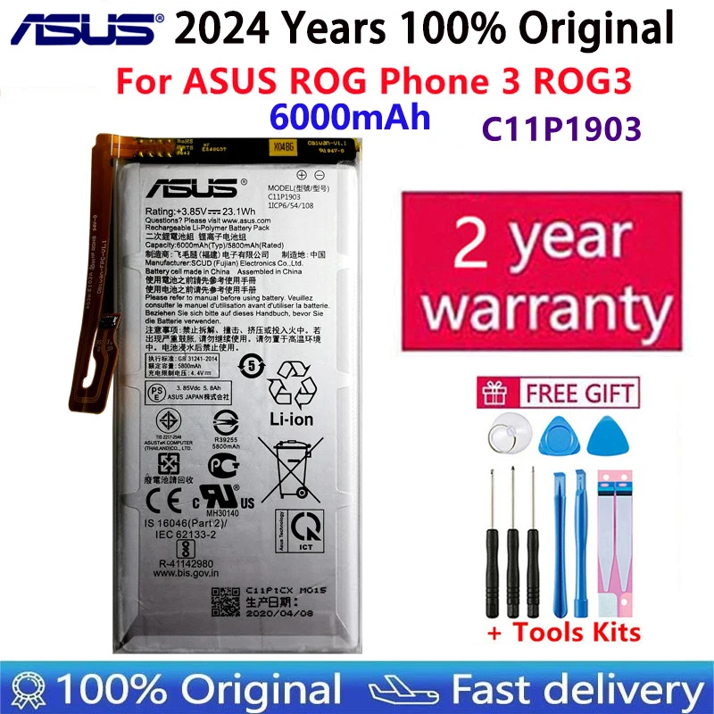 100% Original New High Quality 6000mAh C11P1903 Phone Replacement Battery For ASUS ROG Phone 3 ROG3 ZS661KS Bateria Batteries