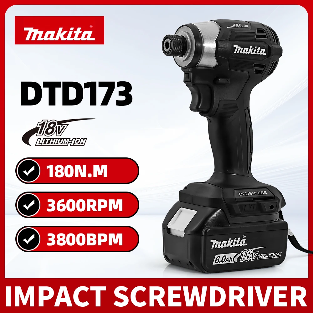 Makita DTD173 18V 180Nm Brushless Electric Screwdriver Black Multicolor T-Mode for DIY Home Improvement Wood Bolt Driving