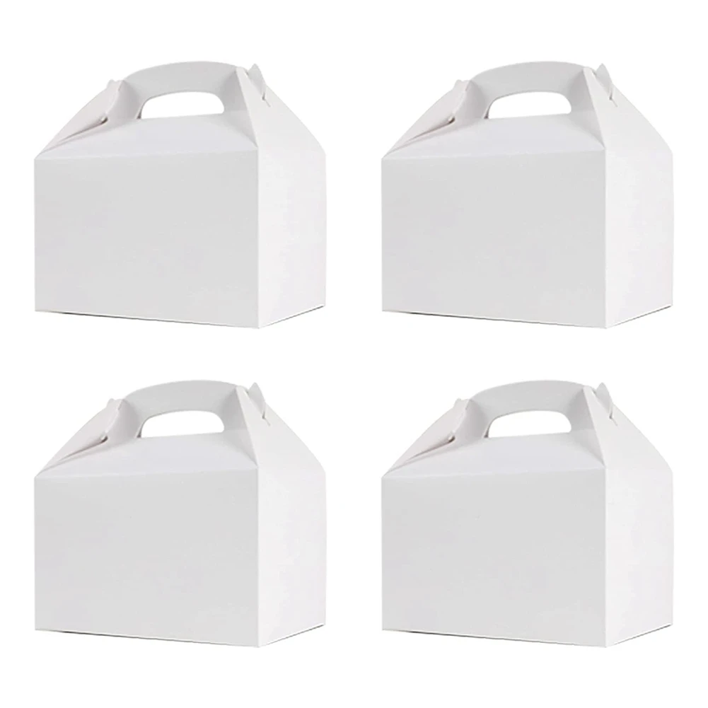 

50 Pcs Party Treat Boxes White, Candy Boxes Party Favors with Handle Paper Cookie Gift Bags Gable Boxes White