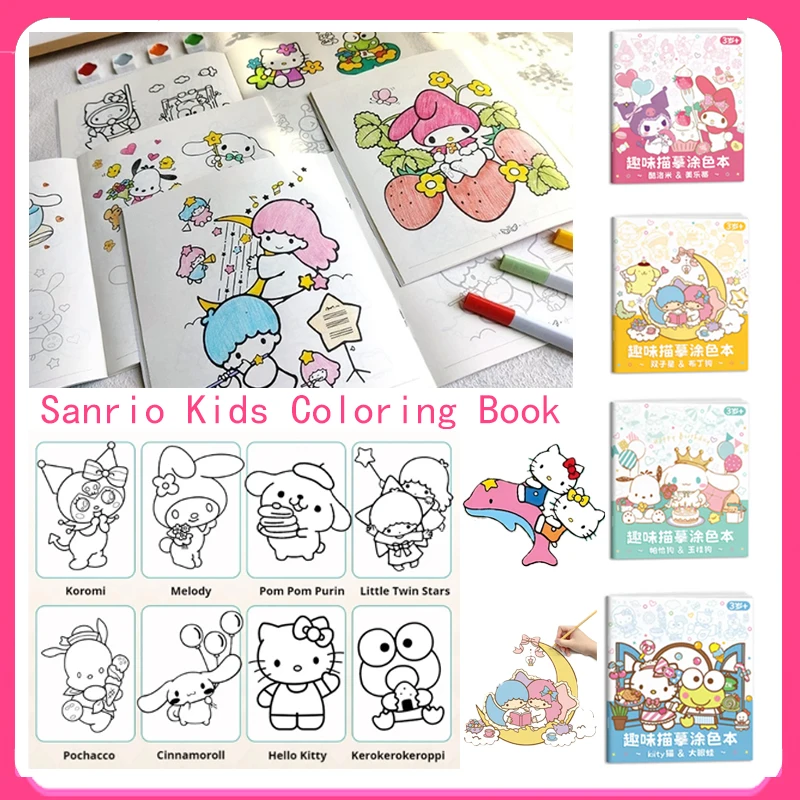 New Sanrio Drawing Notebook Kids Sketch Coloring Copy Notebook Cartoon Anime Line Draft Kids New Year Gift