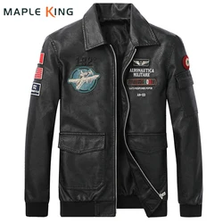 High Quality Leather Jackets Men Motorcycle Bike Jacket Vintage Plane Embroidered Pu Leather Coats Mens Veste Homme Windbreaker