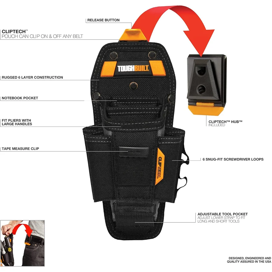 TOUGHBUILT Pocket Pouch Technician 7 with 12 Pockets and Loops Multifunctional Tool Bag TB-CT-36-L7