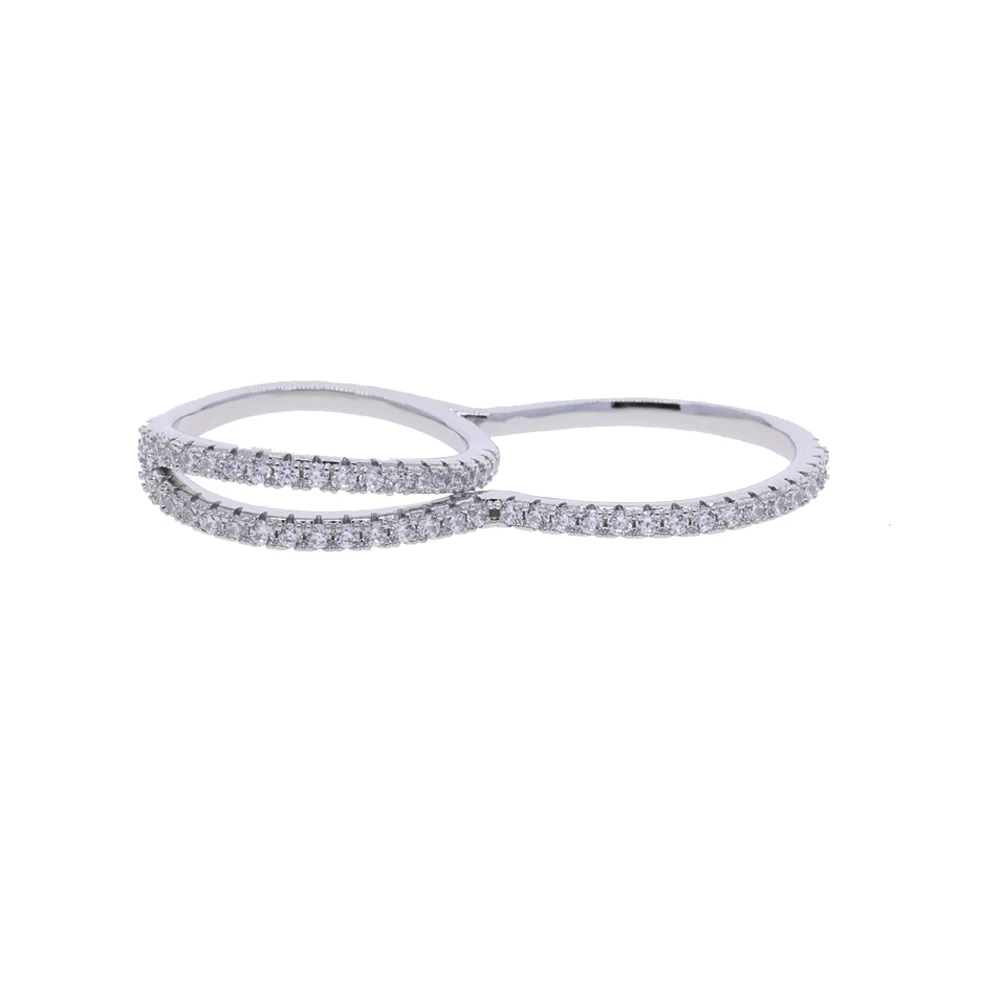 Micro Pave Bling Zircon Double Finger Rings For Women 2026 Trendy Chic CZ Daily Fashion Women's Stackable Tiny Fashion Jewelry