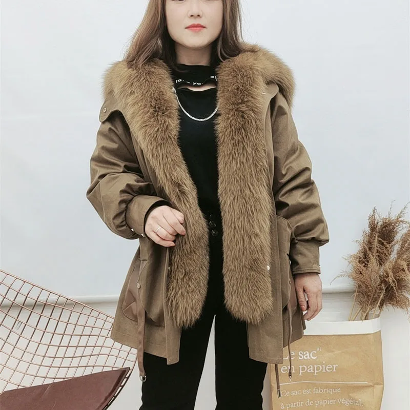 Female Overcoat 2024 New Winter Fashion High Quality Women\'s Fur Coat Removable Rex Rabbit Fur Parker Women\'s True Fur Coat Y179