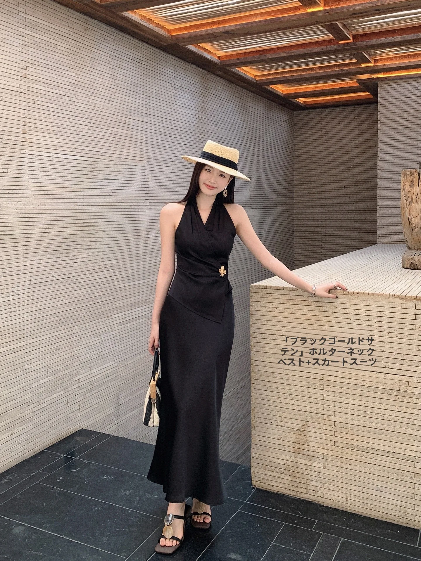 

Комплект из топа-накидки с шелковыми металлическими лепестками и юбки-халтер с высокой талией, дышащий, легкий, для повседневной носки, модный женский комплект