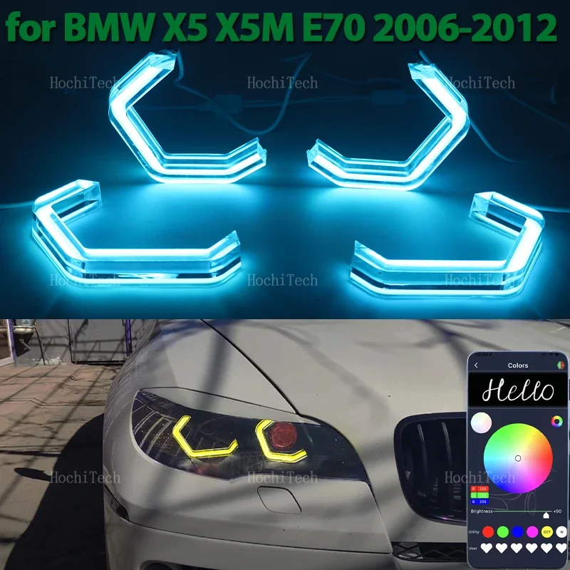 

RGB Multi-colored App control M4 Style LED Headlight Angel Eyes Bulb Ring Lamp for BMW X5 X5M E70 2007-2013 xDrive