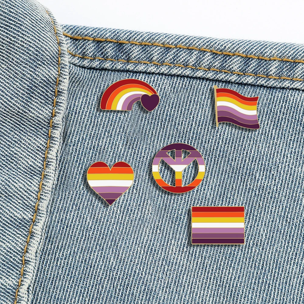 Lesbian LGBT Enamel Pins for Female Girl Falling in Love with Girl Fashion Brooches Pride Flag Rainbow Heart Metal Badge Jewelry