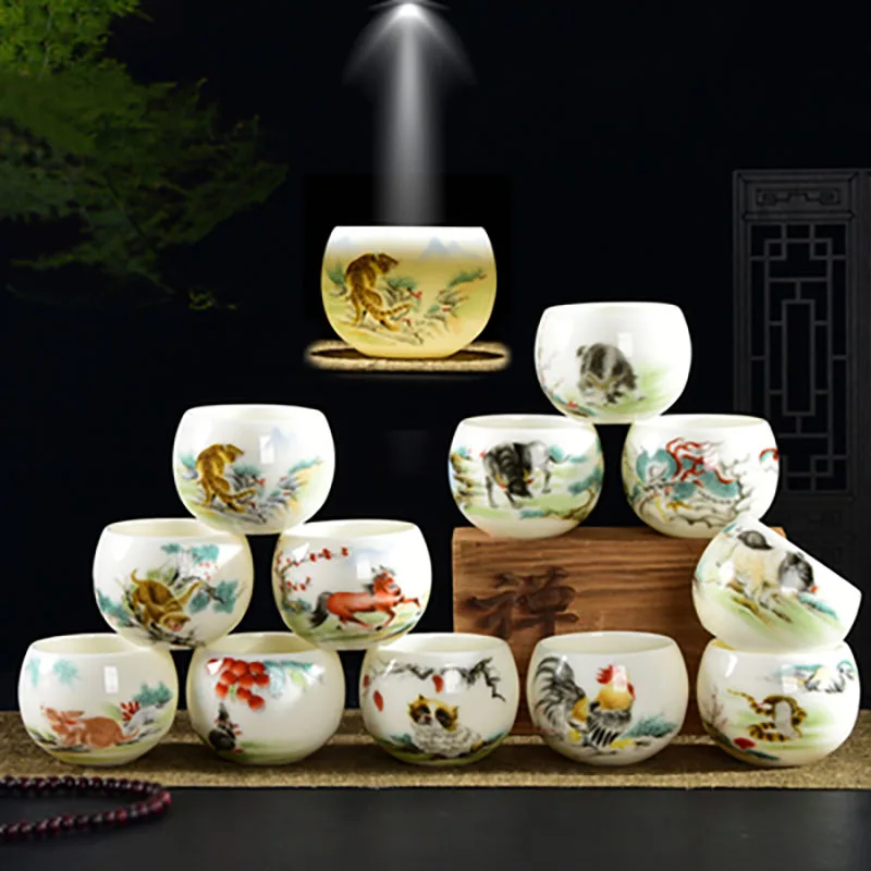 Chinese Zodiac Pottery Cup, Tea Cup, Teaware, Different Kinds of Animals Shape, Bowl for Tea Ceremony, Ceramics Teacup, 150ml, #1