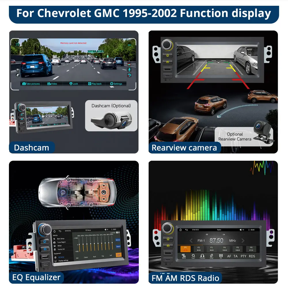 6.86'' 1Din Car Radio For Chevrolet GMC 1995-2002 Camaro Lumina1 Wireless CarPlay Android Auto Bluetooth FM AM RDS Radio Typ-C view 5