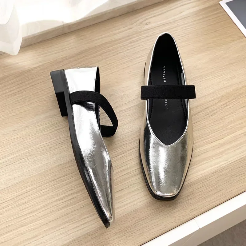 

Women's Shoes Pumps Low Heels Elegant Woman Heeled Square Toe New in Silver Chunky Designer Evening Party Elastic on Offer Low