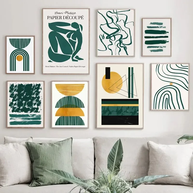 Green Matisse Line Rainbow Geometry Wall Art Canvas Painting Abstract Posters Prints Hotel Cafe Pictures for Living Room Deco