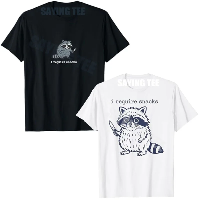 

I Require Snacks Raccoon – Funny Snack Lover T-Shirt Humorous Twist Y2k Graphic Outfit Crew Neck Short Sleeve Blouses Novelty