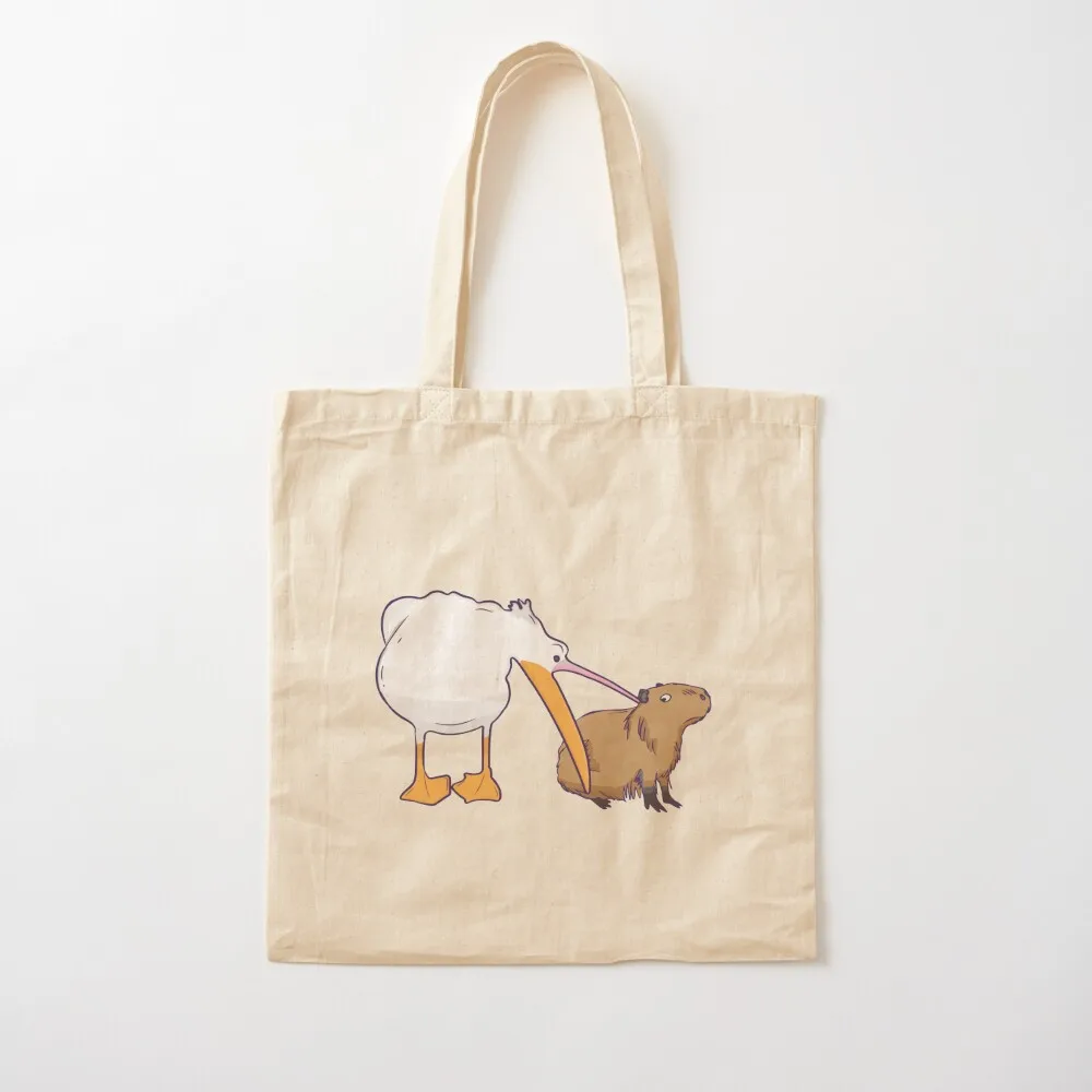 Pelican Tries to Eat Capybara Funny Cute Meme Tote Bag Handbags Gift bags tote bag canvas personalized tote
