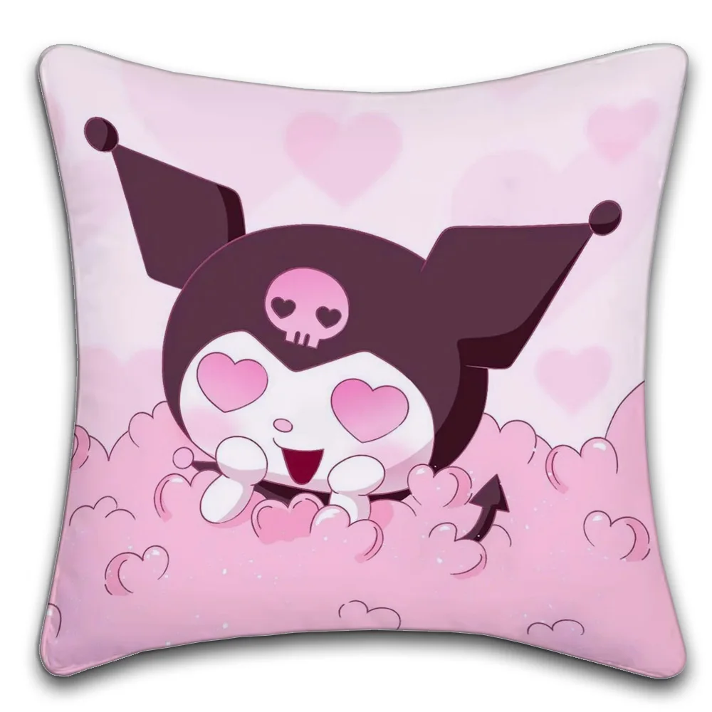 1PC Kuromi Sanrio Cute Pillow Case Short Plush Double-Sided Printing Home Machine Washable in Warm Winter Cushion Cover