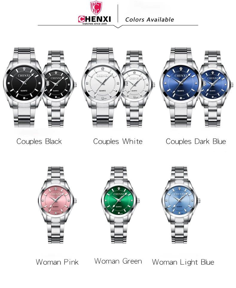 Couple Watch Set Men Women Quartz Luminous Waterproof Stainless Steel Wristwatch Good Quality Fashion Business Lovers Watches