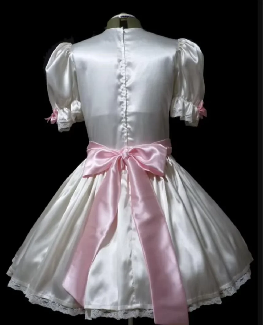 French Adult Sissy Classic Dress with Unique Belt and Bow for Cross Dresser Parties Daily Unisex Dressing Can Be Customized