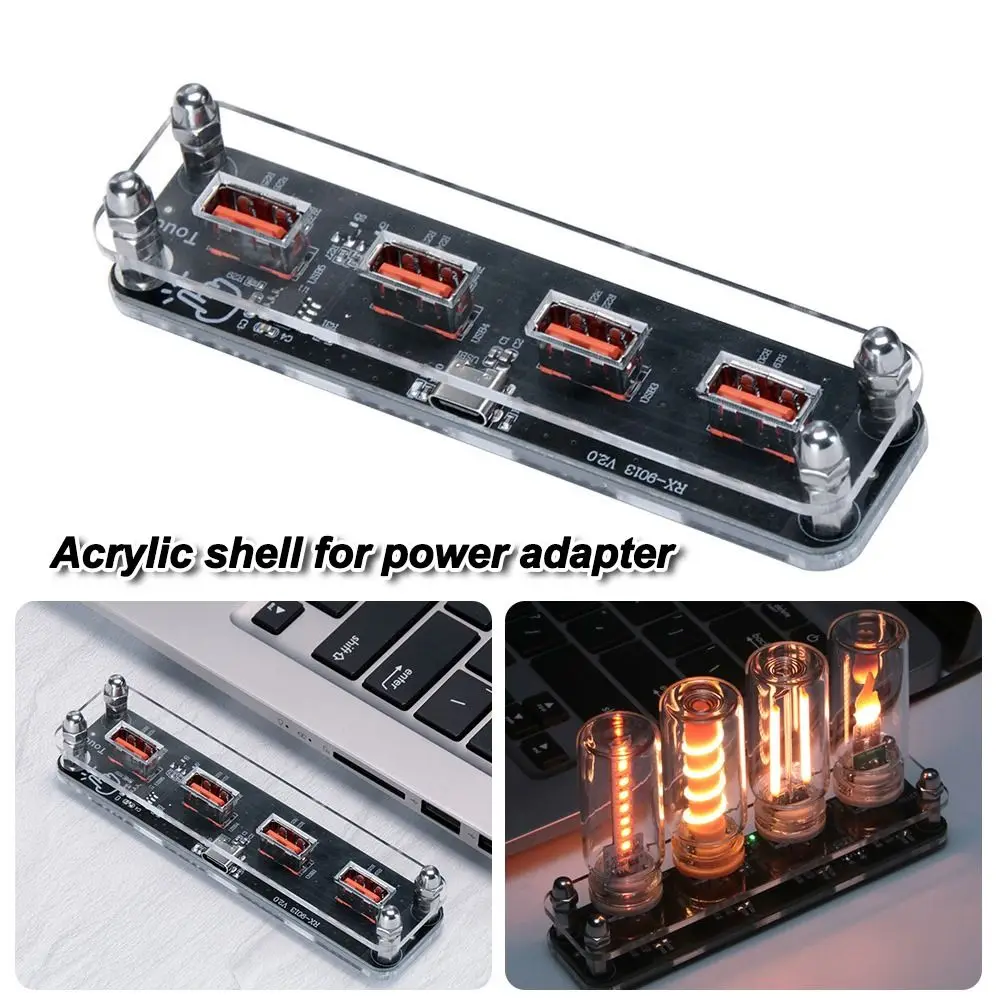 Portable USB Power Supply Base Multifunctional with Transparent Casing Power Adapter Desktop Accessory 4-Port Hub Power Supply
