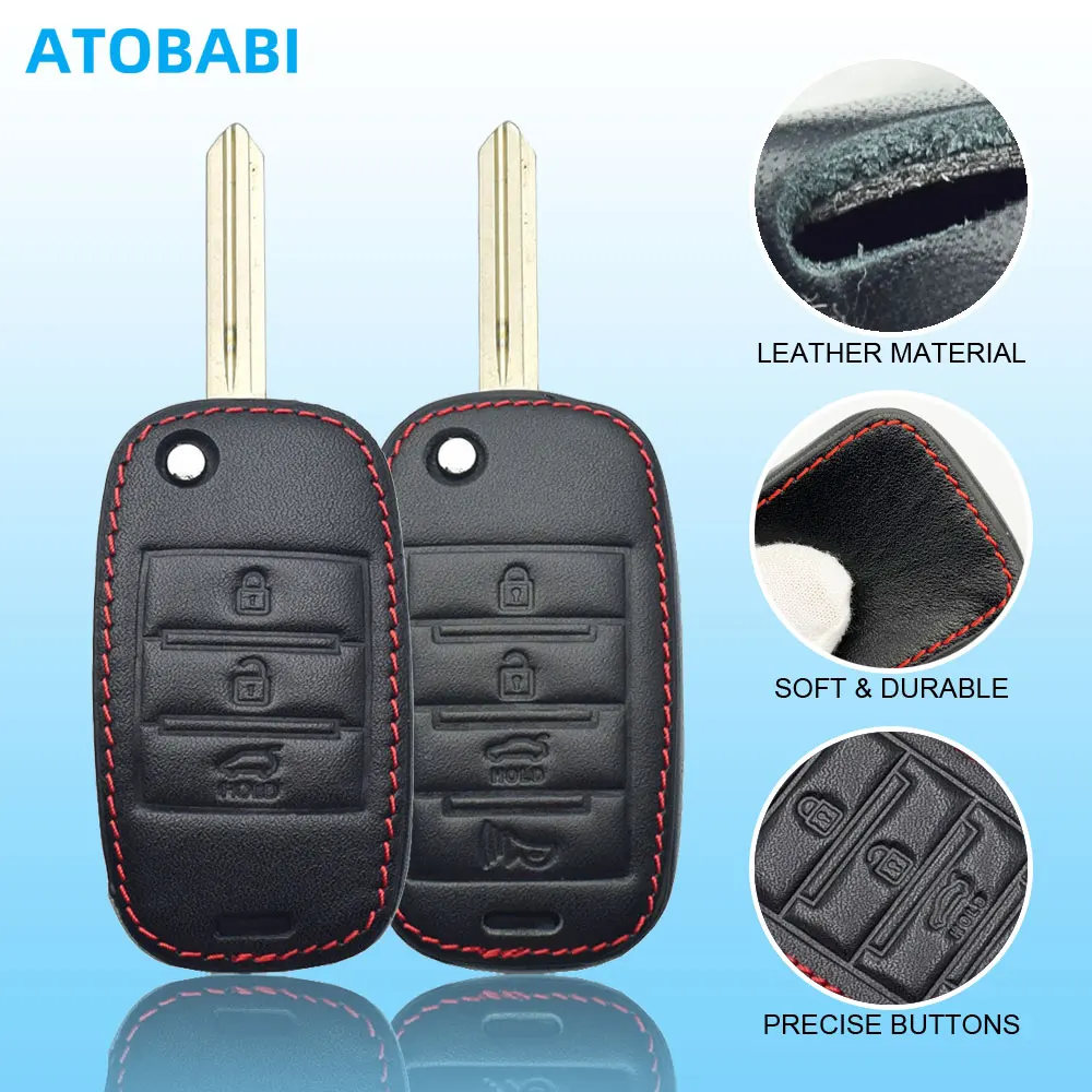 Leather Car Key Cover Flip Remote Fob Shell Case Auto Accessories For Kia 2018 2019 Optima Sorento Soul Sportage Rio Ceed Cerato