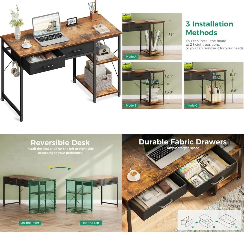 

Compact 40 Home Office Desk with Storage Drawers and Shelves, Ideal for Study and Laptop Use