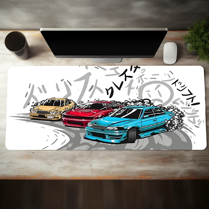 White anime cartoon racing Large gaming mouse pad HD computer keyboard pads anti-slip rubber seam edge game office home desk mat