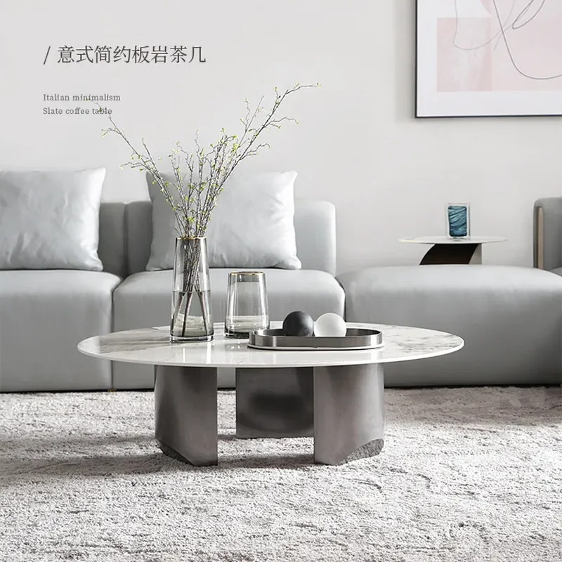 for Italian Light Luxury Small Apartment Round Rock Slab Coffee Table Modern Simple Household Living Room Minimalist Small