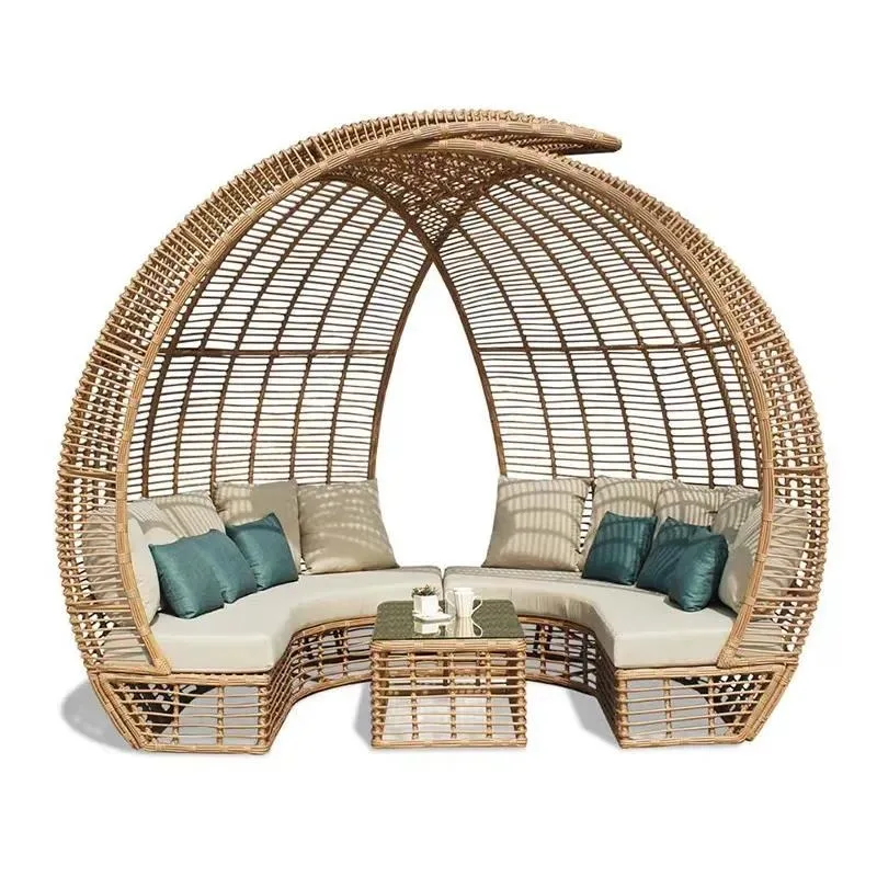 Custom Outdoor PE Rattan Sofa Set Waterproof High Density Leisure Furniture for Hotel Villa Courtyard Creative Special Shaped