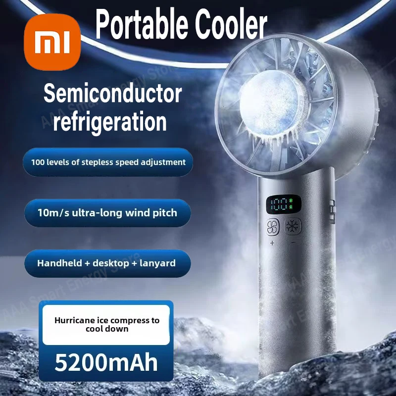 

Xiaomi 5200 мАч Ice Sense Ручной вентилятор USB Перезаряжаемый светодиодный цифровой дисплей Ice Compress 100 Gear Скорость ветра Портативный уличный вентилятор