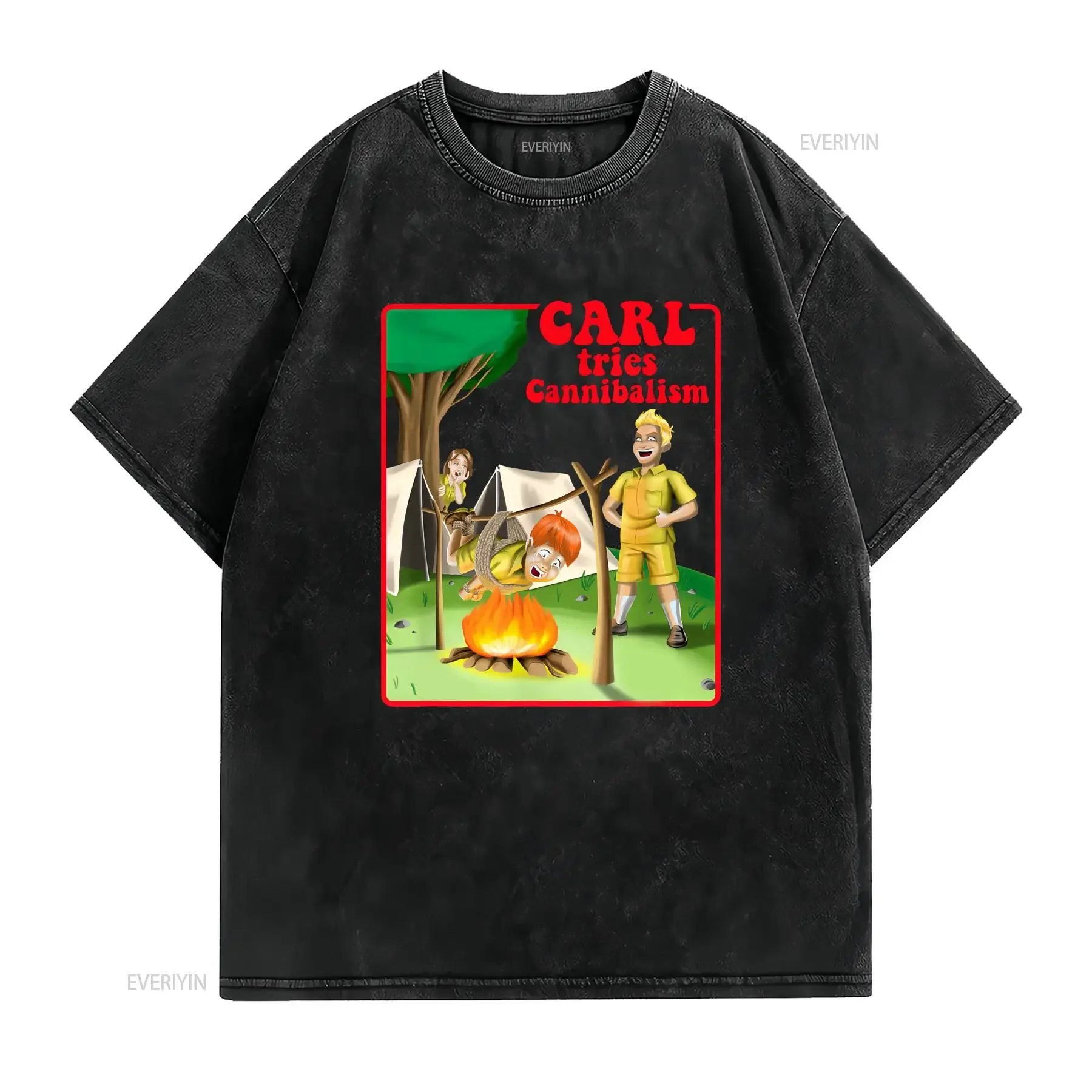 Carl Tries Cannibalism Cute Horror T Shirt Funny  vintage Washed designer clothes fashion graphic Top For Everyday Wear