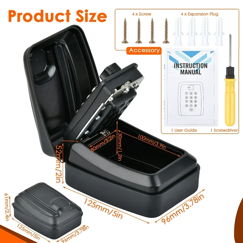 Password Key Lock Box Waterproof Wall Mounted Lock 12 Digit Combination Resettable Large Capacity Security Lock Box for Home Gar