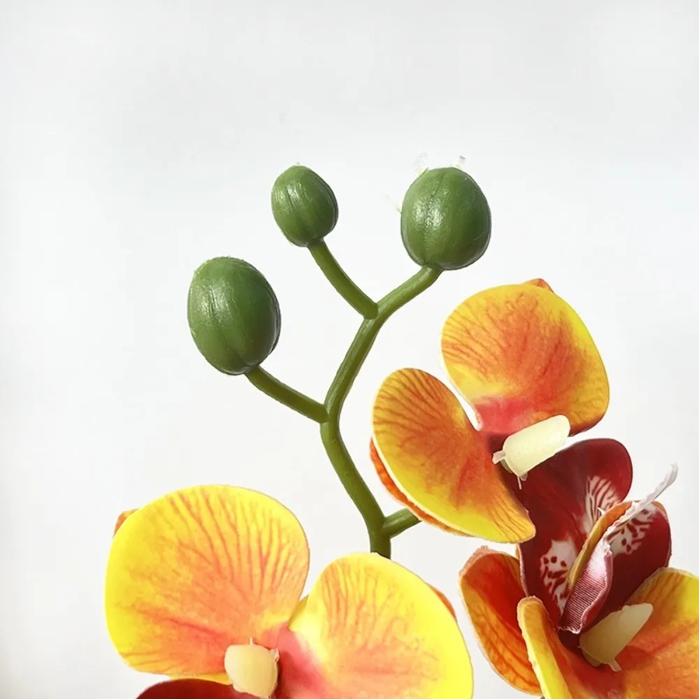 7 Heads Artificial Orchid Potted Flower with White Pot Multi-Bloom Simulated Flower Butterfly Orchid Potted Pink Plastic