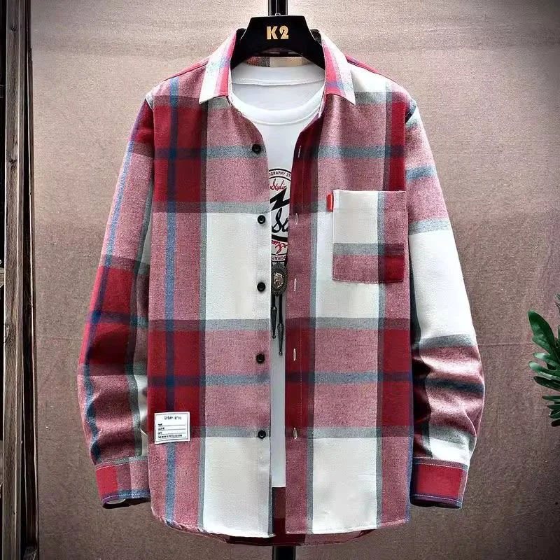 

Trendy Plaid Long Sve Casual irt for Boys Spring Autumn Loose Fit Youthful Sle Button Closure Chinese Brand