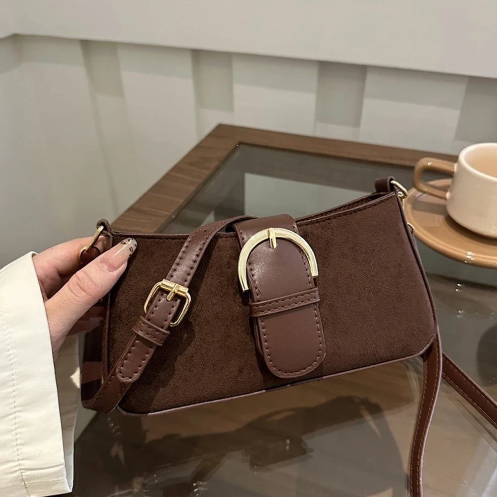 Women's Crossbody Bag, High-Quality Faux Suede Shoulder Bag, New Stylish Retro Underarm Commuter Bag, Fashionable Versatile Handbag view 5