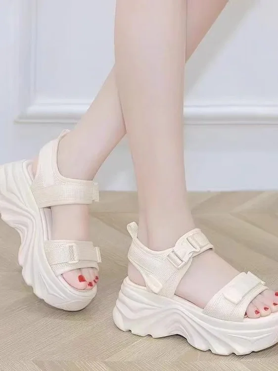 Women's Sporty Sandals Thick Bottom Slip-On Summer New Style Versatile Student Heightening Platform Soft Bottom Dad Beach Sho...