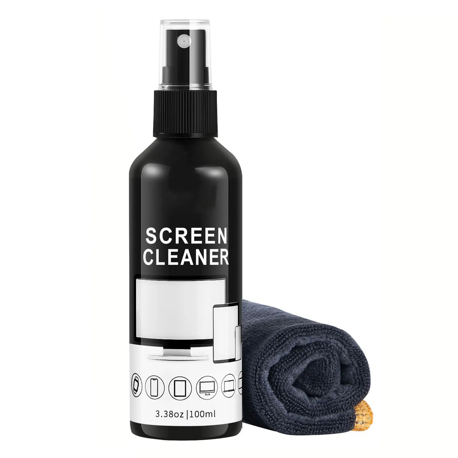Kit de pulvérisation de nettoyant pour écran, Spray nettoyant pour lunettes et chiffon de nettoyage en microfibre, adapté à une variété de verres, de lunettes, d'objectifs d'appareil photo