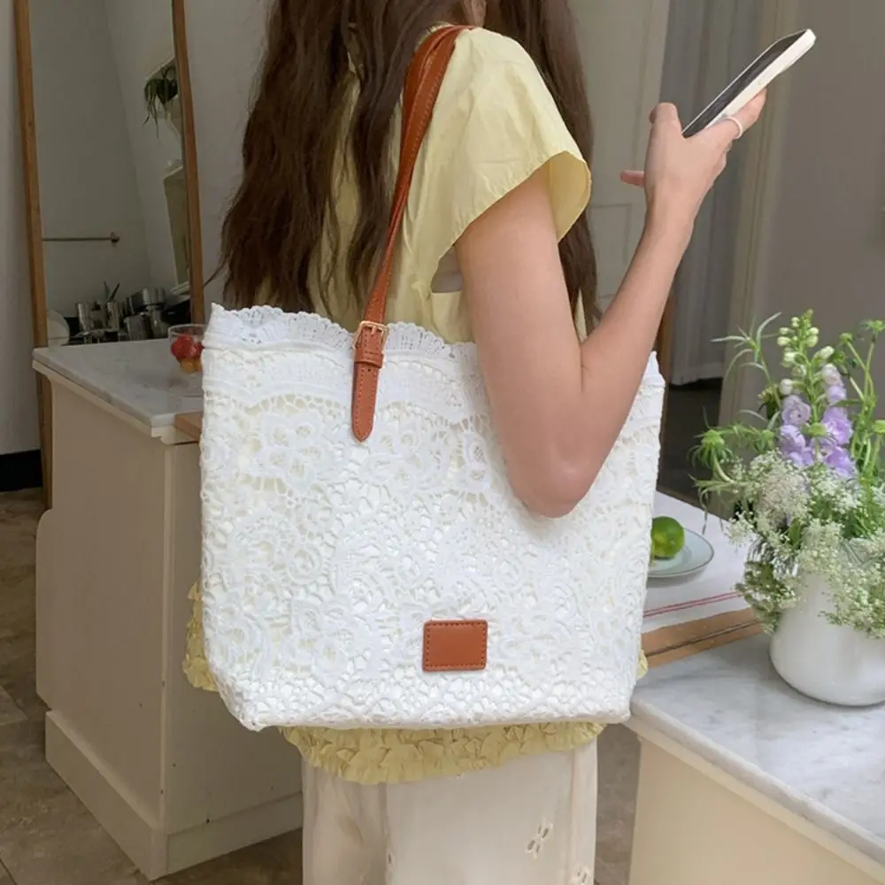 

Hollow Out Lace Shoulder Bag Large Capacity Hand Crochet Crochet Flower Tote Bag Flower Bohemian Women's Weave Handbags Vacation