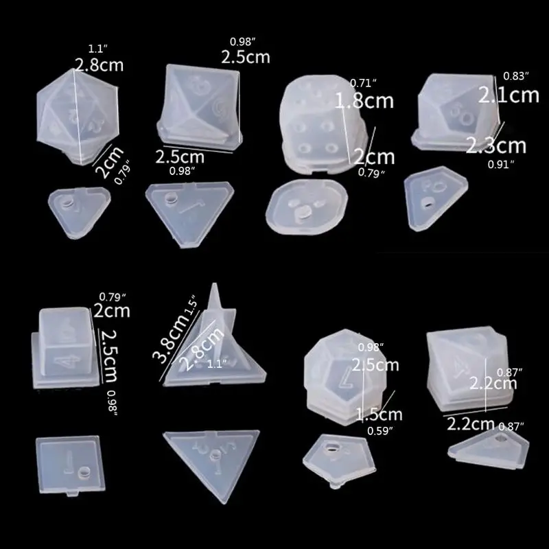 ZB91 8 Shapes Molds for Resin Casting Standard Game Fillet Square for Triangle-Dice Mold Digital Molds for DIY