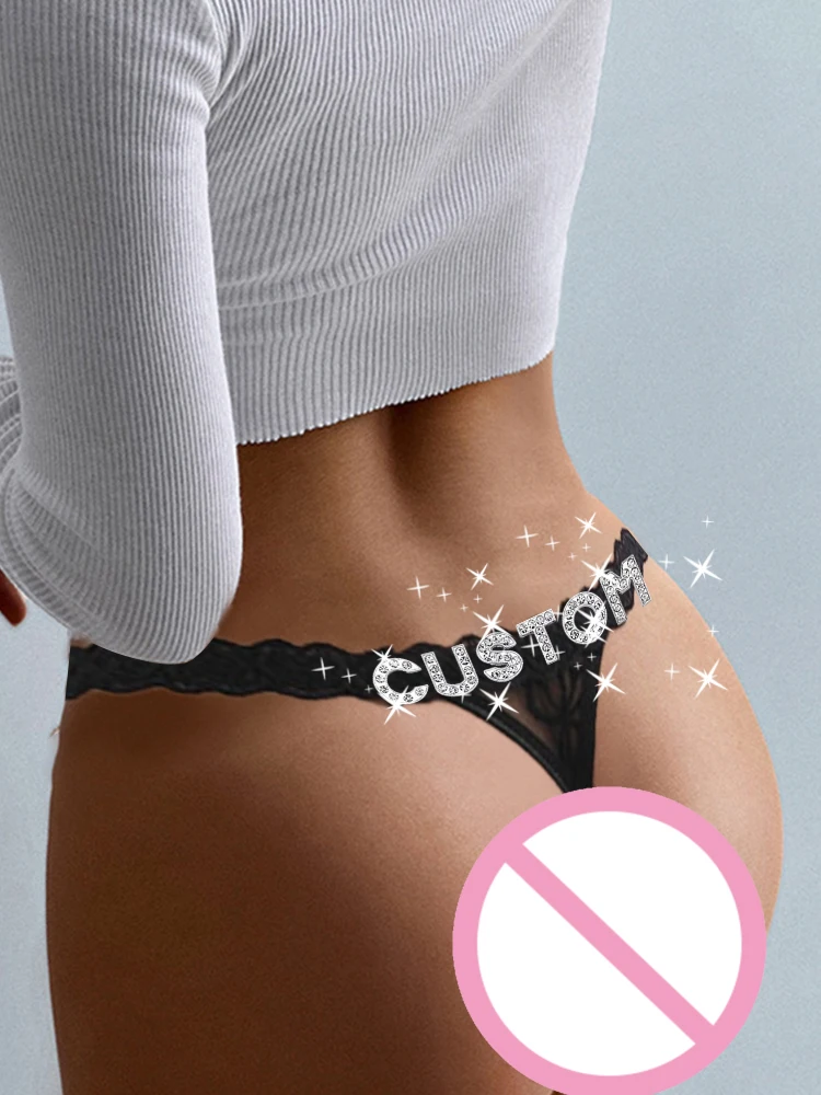 Bikini de encaje con letras de cristal con nombre personalizado, bragas Sexy, cadena de cintura, joyería corporal, ropa interior, Tanga de cintura baja, ropa íntima femenina