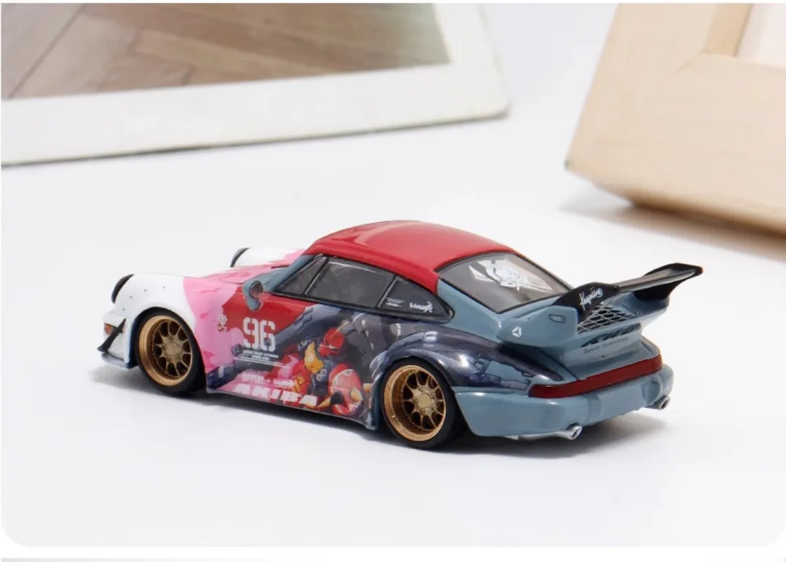 Decodificar diecast 1/64 escala porsche liga modelo carros porsche rwb 964 zaku revestimento jogar veículos brinquedos para meninos presente caixa original