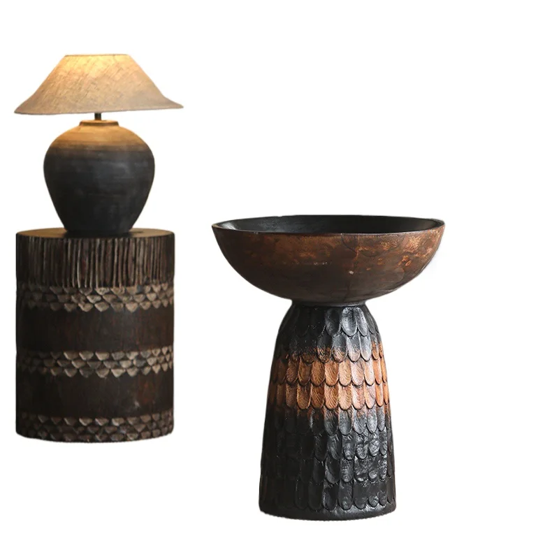 

Bowl-shaped solid wood edge table, retro art high-end sofa edge small coffee table