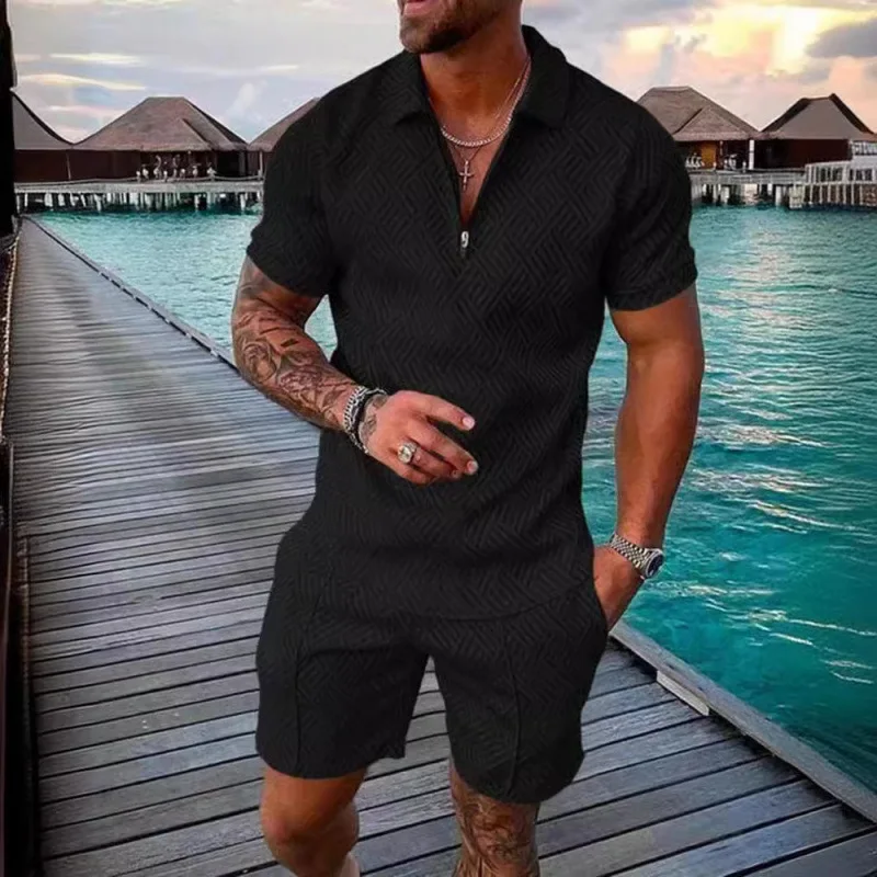 

Вязаный свитер, новый мужской повседневный однотонный костюм-поло на молнии с лацканами и короткими рукавами