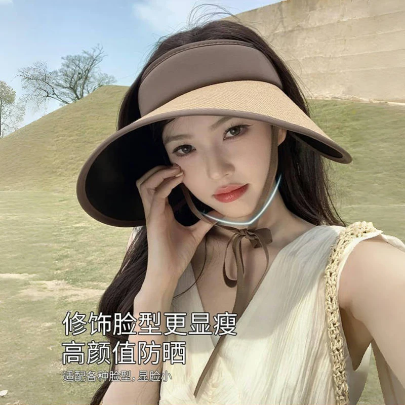 

Summer Sun Protection Shade Hat Straw Weaving UPF50 Wide Brim Suitable for Outdoor Work Cycling UV Protection Open-Weave Design