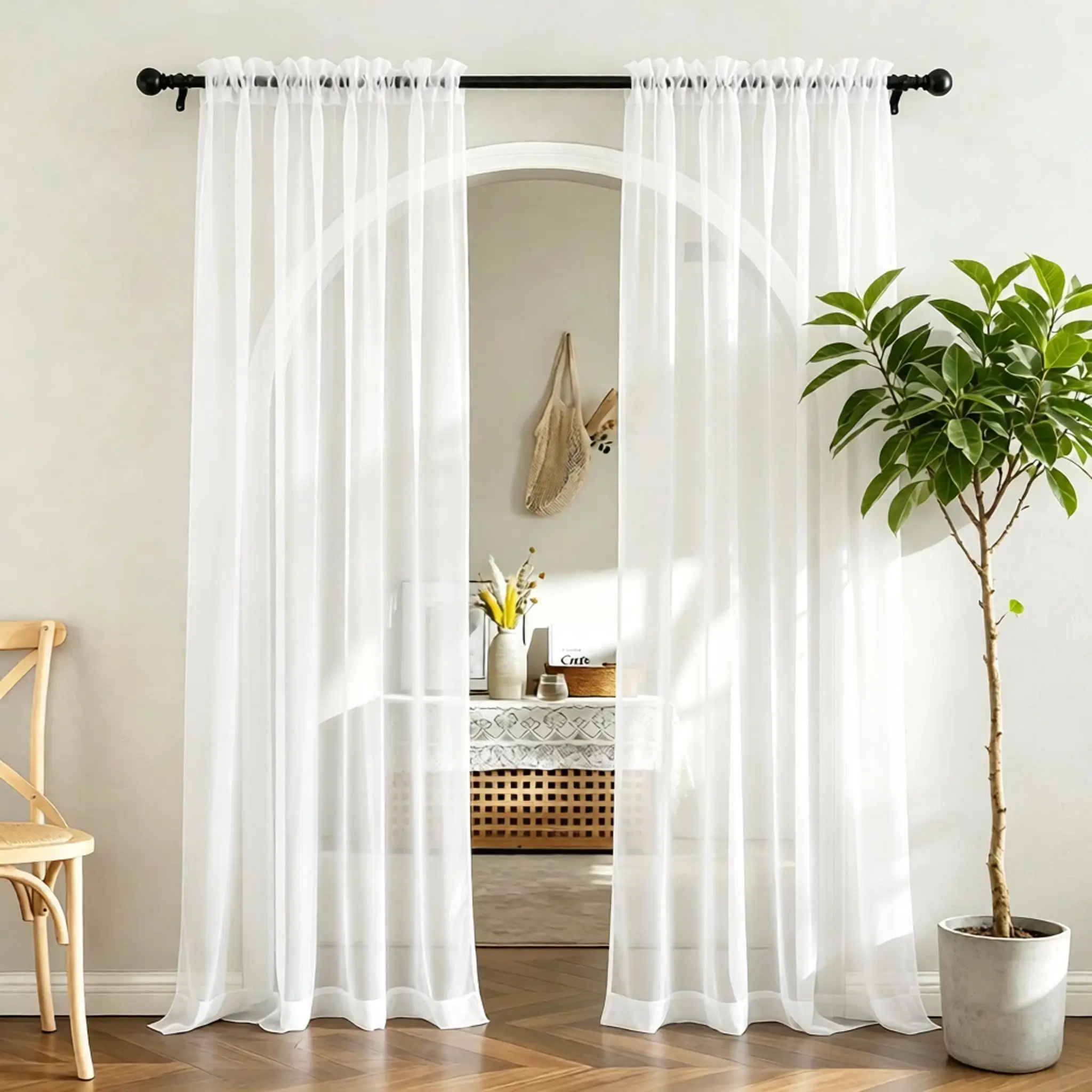 White Sheer Curtains 2 Panels Set Airy & Lightweight Elegant Window Treatments Light Filtering Drapes for Bedroom/Living Room