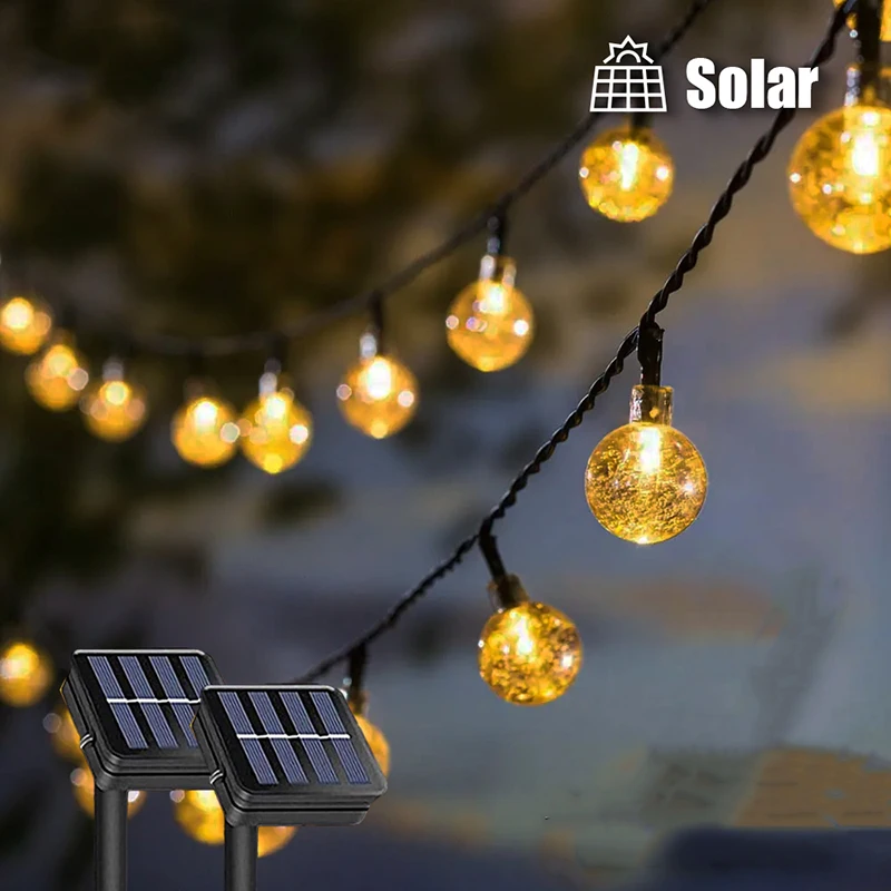 

Светодиодная гирлянда-фестон 5/7/12 м на солнечных батареях с шарами-пузырьками, для свадьбы, улицы, патио, праздников, Рамадана, украшения комнаты