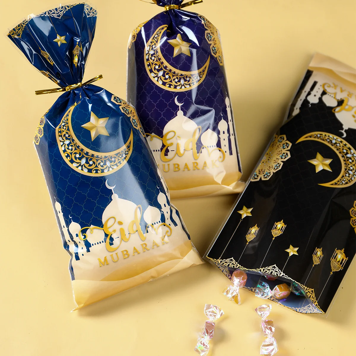 25/50/100pcs Eid Mubarak Gift Bag With Rope Candy Bag Ramadan Kareem Decor for Home Eid Al-fitr Islamic Muslim Party Supplies