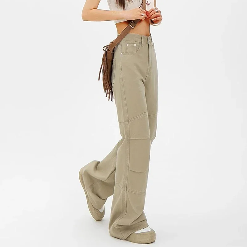 女性用ゴシックフレアジーンズ,ハイウエスト,アメリカンスタイル,カーゴ,カーキ,ストリートウェア,カジュアル,y2k,2000s,ファッション